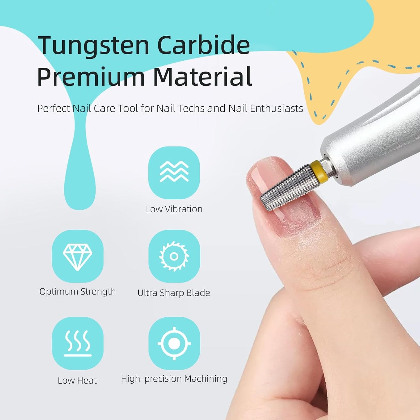 5 in 1 Nail Drill Bits, XF Carbide Tapered Nail Bit, Straight Cut Safety Drill Bits for Nails, 3/32 Two-way, Electric Manicure Drills Removal Base Coat