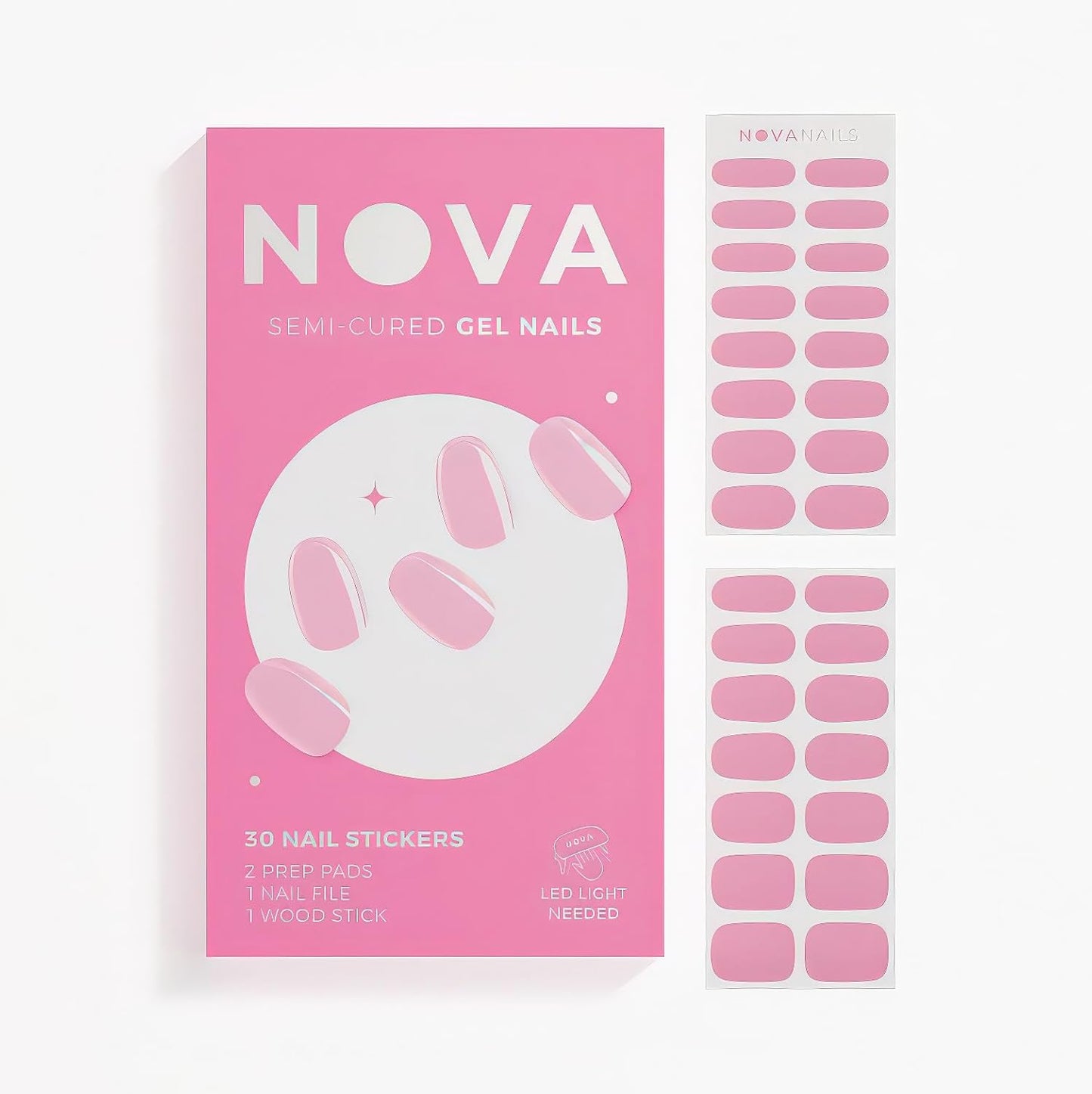 NOVA, Female Founded, Semi Cured Gel Nail Strips (Sweetheart) - The 10 Minute Manicure. Salon-Quality, Works with Any Lamp, Easy to Apply & Remove - Incl. File & Wooden Stick (Sweetheart)