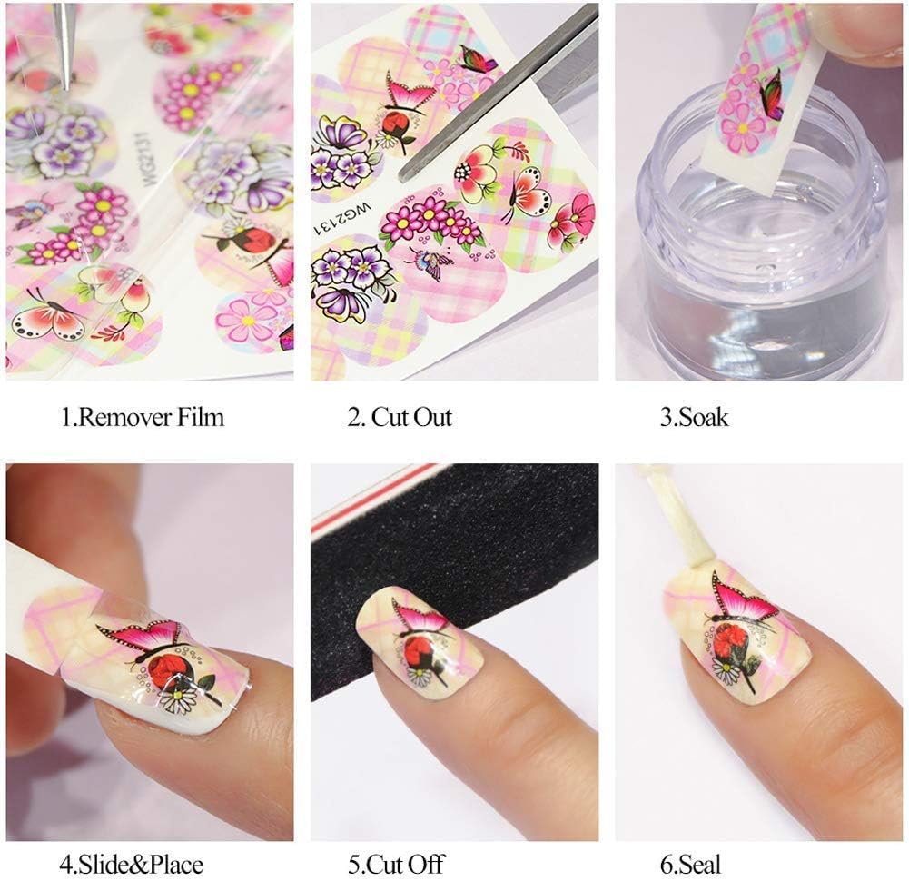 Pink Flowers Nail Stickers Pink Cherry Blossoms Decals with Tree Leaves and Animal Nail Art Sliders for Nail Art Decoration Watermark Designs Foil Nail Art Decals Manicure Tips Decorations (2 Pink)