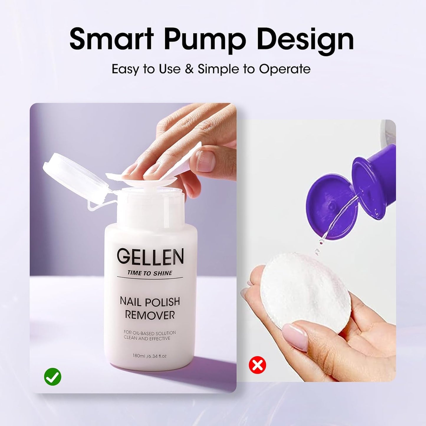 Gellen Nail Polish Remover Milk Scent, Acetone Free Nail Polish Remover for Quick Dry Nail Polishes, Gentle Fingernail Polish Remover, Ultra-Powerful Pump Design, 6.09 Fl Oz