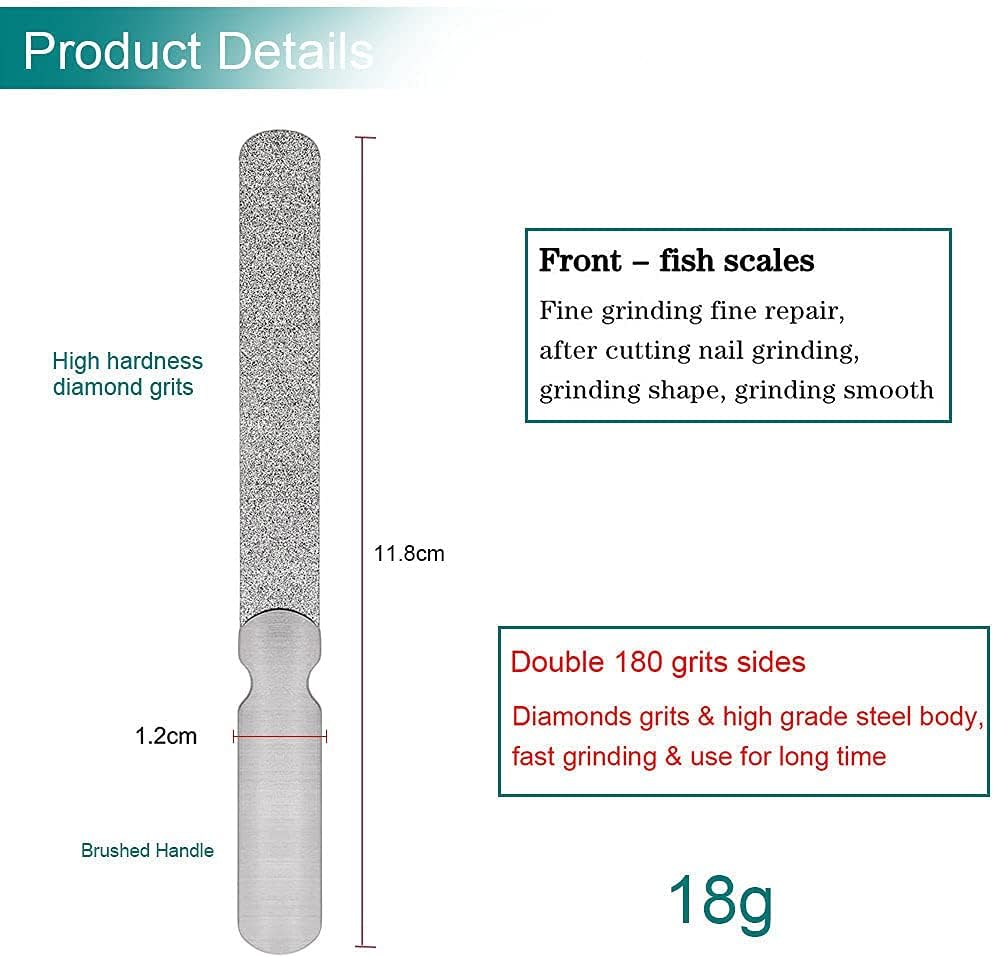 Diamond Nail File for Natural Nails, 4.6 Inch Double Sided 180 Grits Emery Boards Metal Toe Nail Files for Thick Toenails and Fingernail (1 Pack)