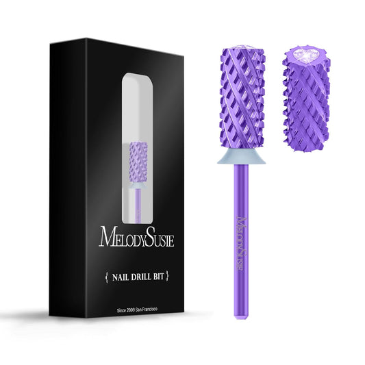 MelodySusie Large Barrel 3/32'' Tungsten Carbide Nail Drill Bit, Crystal Top Purple Heart Shape, Fast Remove Acrylic Gel, Cuticle Gel Polishing for Manicure Pedicure, Purple, Series Bit-S, 4XC