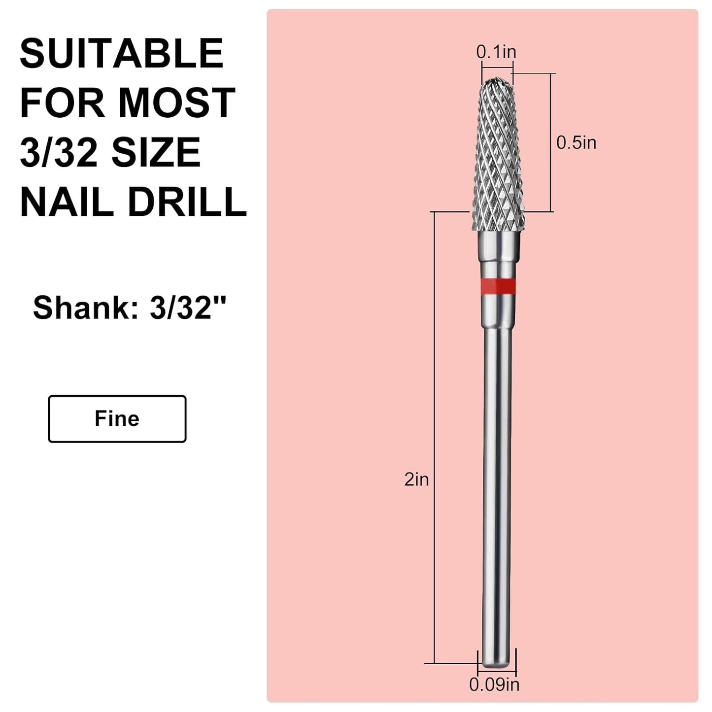 Tapered Nail Drill Bits,Cone Shape Tungsten Carbide Electronic Nail Drill Bit for Acrylic Gel Nails Dual Nail Form Remove,3/32 Inch Nail Bit for E-File Nail Drill(Fine)