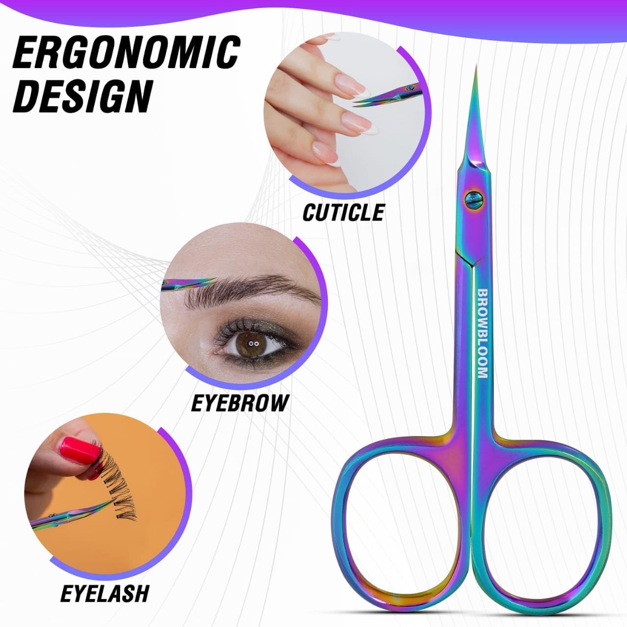 Precision Cuticle Scissors for Manicure, Pedicure, Eyebrow, and Eyelash Grooming - Extra Sharp Multi-Color Curved Cuticle Scissors with Black Storage Case for Men and Women (Multi)