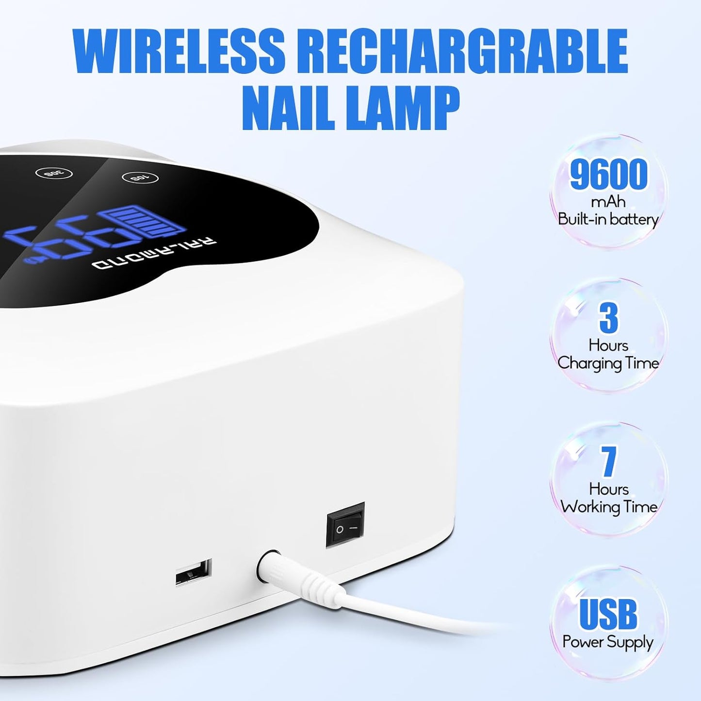 UV LED Nail Lamp, 72W Cordless UV Light for Nails, Rechargeable Nail Dryer Gel Polish Light with 5 Timer & Touch Display, Professional Fast Gel Nail Light Curing Lamp Auto Sensor (White)