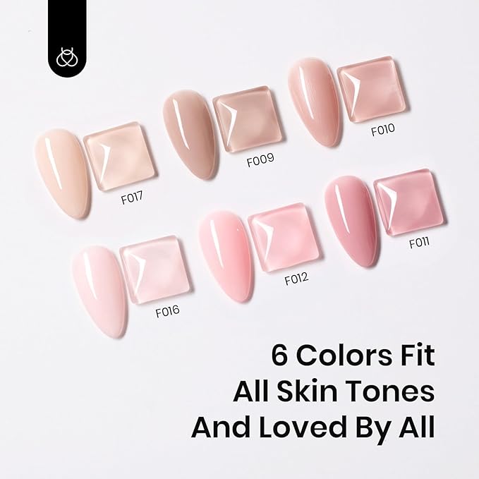 Beetles Rubber Base Gel Nail Polish, 6 Colors Nude Gel Polish Pink Peach Neutral Sheer French Tips Base Colors for Nails Base Flexible U V LED Soak Off Gel Kit for DIY Home Manicure Winter Nail Gifts
