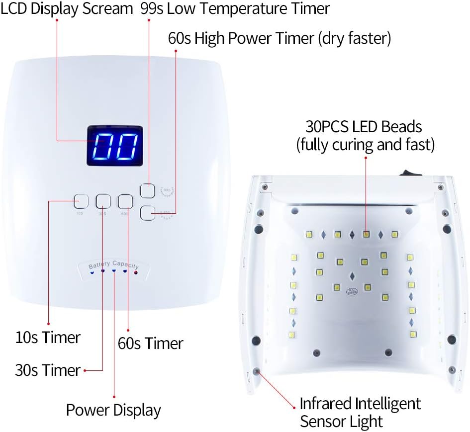 Rechargeable UV LED Nail Lamp, Professional Cordless UV Light for Nails Nail Lamp Machine with Automatic Sensor, 5 Timer Setting Fast Nail Light Curing Lamp for Salon & Home