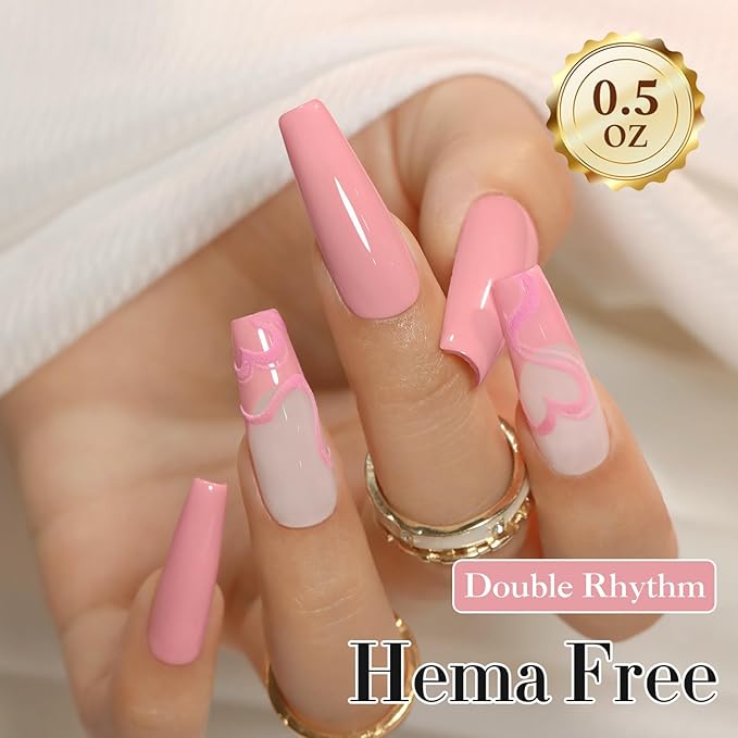 Double Rhythm 0.50 OZ Gel Polish Hema Free Same Color Same Bottle Golden Round Translucent Neutral Natural Milky 15 ML Jelly UV Polish Art DIY at Home (Cream Pink-C1116)