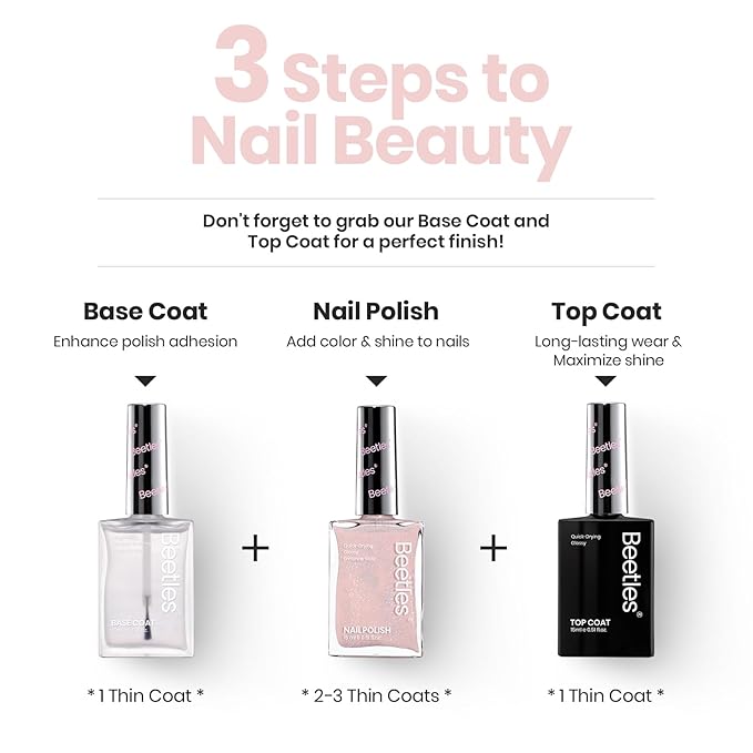 Beetles Nail Strengthener Polish - Dreamy Pink Haze Color Nail Polish Fast Drying for Nail Growth and Strengthener Dreamy Pink Haze Holographic Nail Art 15ml
