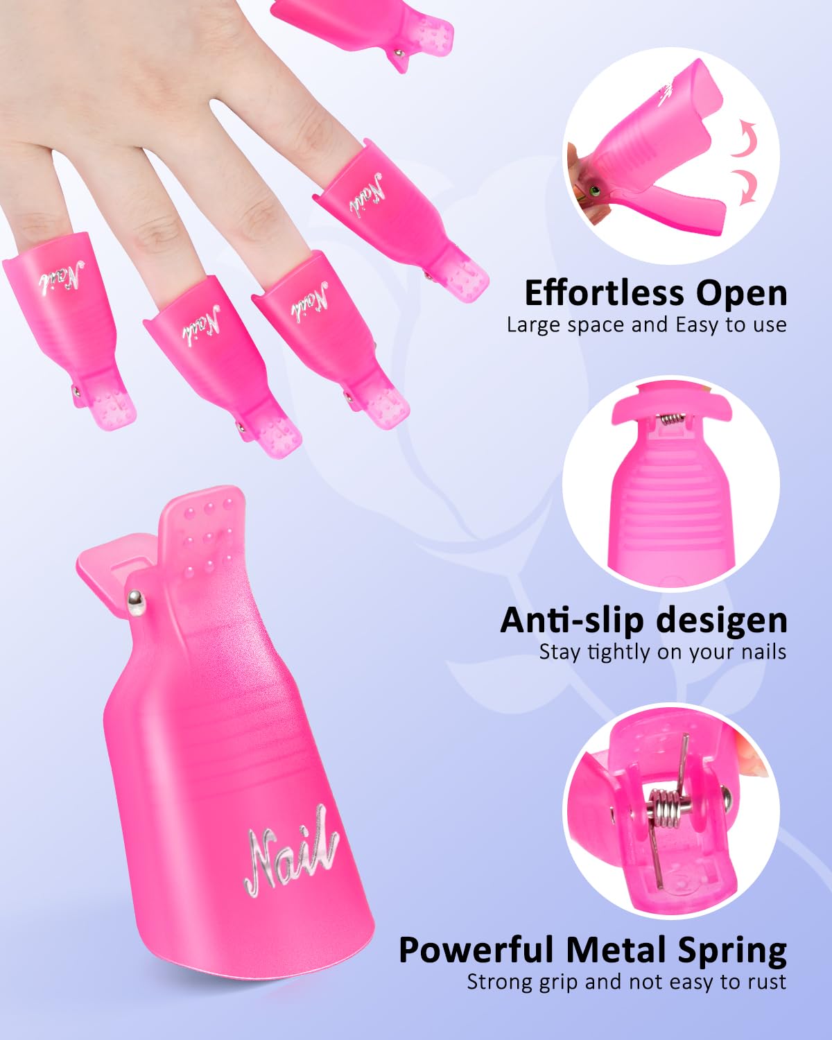 MORGLES Nail Polish Remover Kit with 300 Pcs Lint Free Wipes, Pink Nail Clips with 2 Pcs Files and Buffers, Rose Cuticle Oil, Cuticle Trimmer & Pusher
