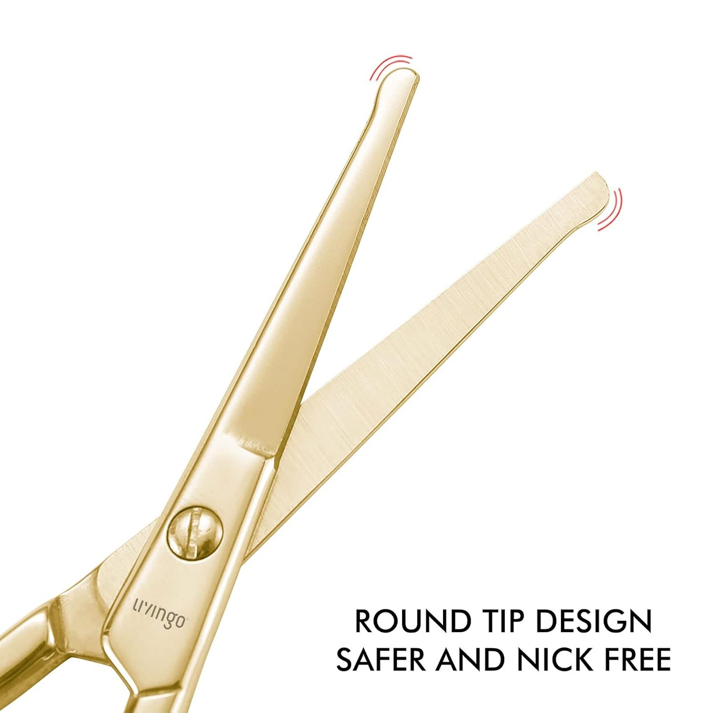 LIVINGO Professional Nose Hair Scissors, Multi-purpose Stainless Steel Rounded Tip Straight Blade, Facial Hair Beard Eyebrows Ear Trimming Beauty Grooming Tool for Men & Women, 3.5” Gold