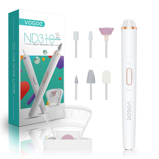 Electric Nail Drill, Cordless Nail File Machine Kit 2 Directions & Speeds for Acrylic, Gel Nails, Rechargeable with LED & 6 Nail Drill Bits for Professional Manicure and Pedicure,Gold ND310