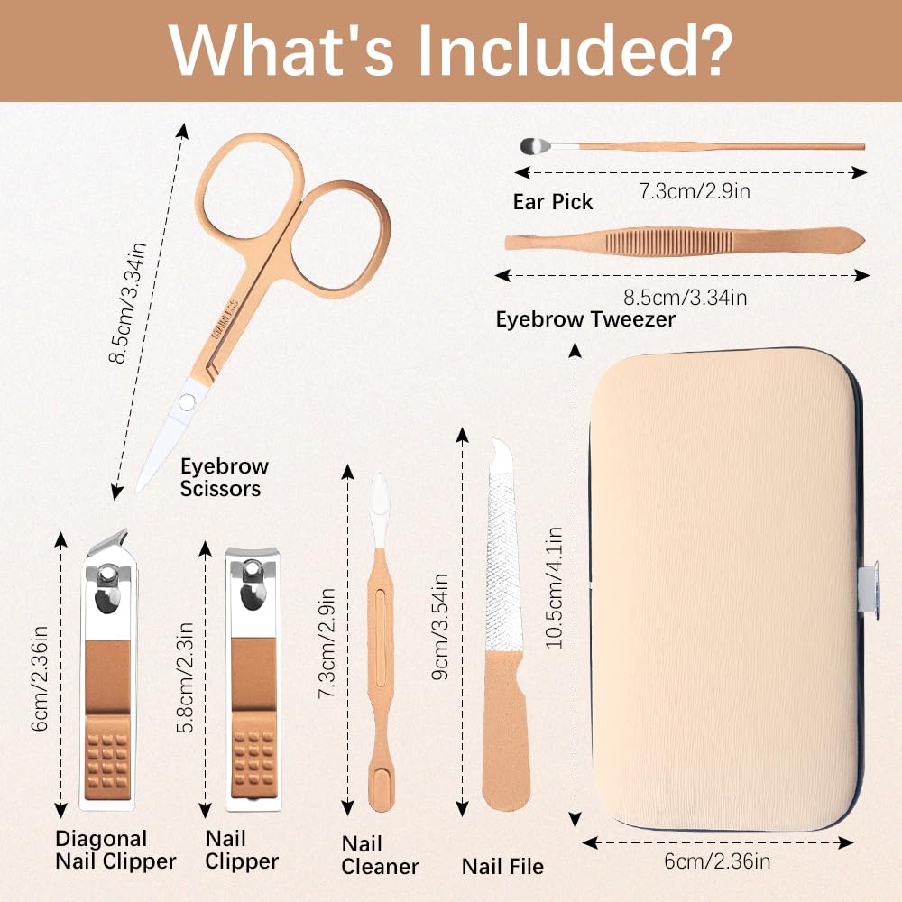 Manicure Set, Nail Clipper Set Stainless Steel Nail Clipper Kit 7 in 1 Manicure Kit Grooming Kit Nail Clippers Fingernail Toenail Clippers Pedicure Kit for Men Women Boyfriend Husband Travel Rose Gold