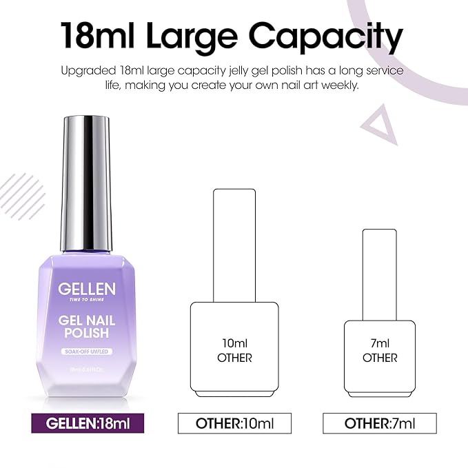 Gellen Purple Gel Nail Polish, 18ml Soak Off High Glossy Gel Polish for Nails, Need Cured Under UV light for Salon at Home DIY