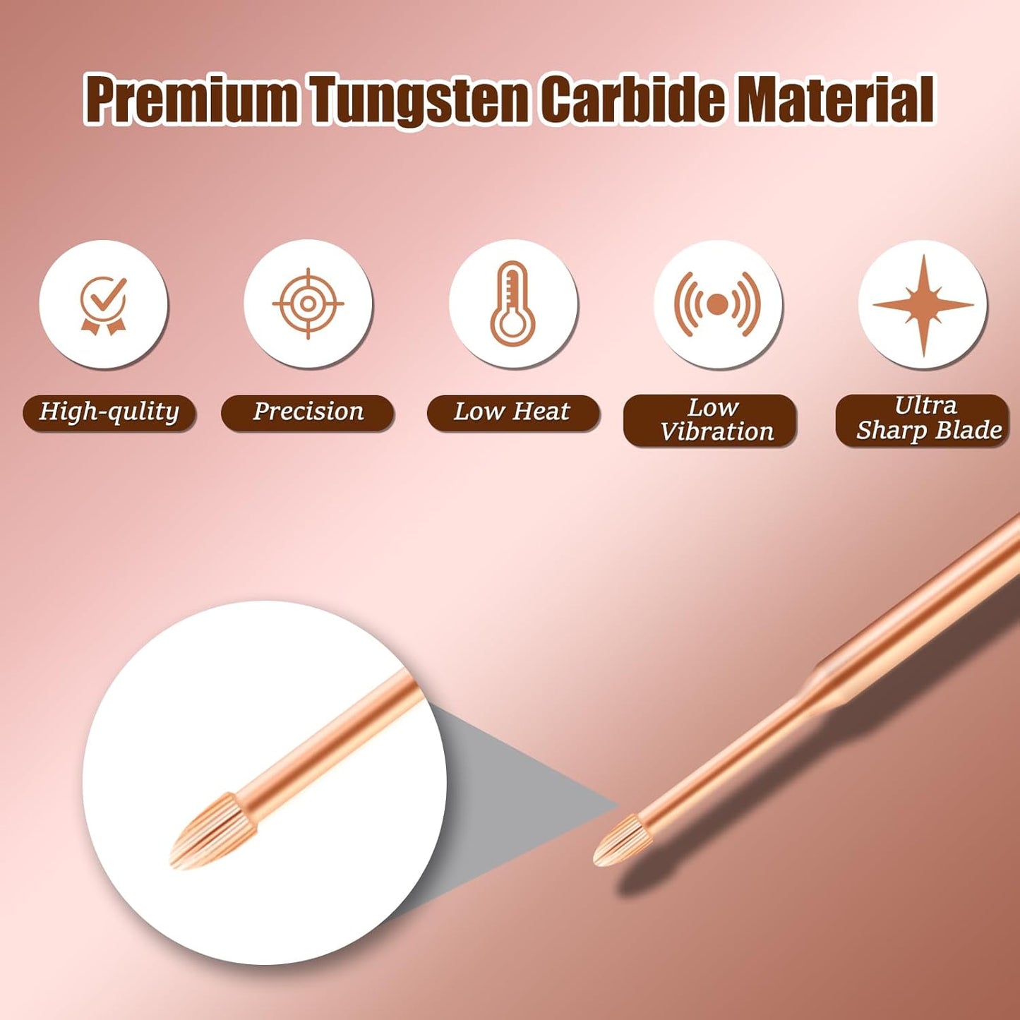 Cuticle Clean Nail Drill Bit 3/32'', Safety Drill Bits for Nails, Professional Carbide Nail Cleaner Nail Bit for Cuticle Dead Skin Nail Prepare, Nail Care Tool for Nail Tech (Rose Gold, Fine)