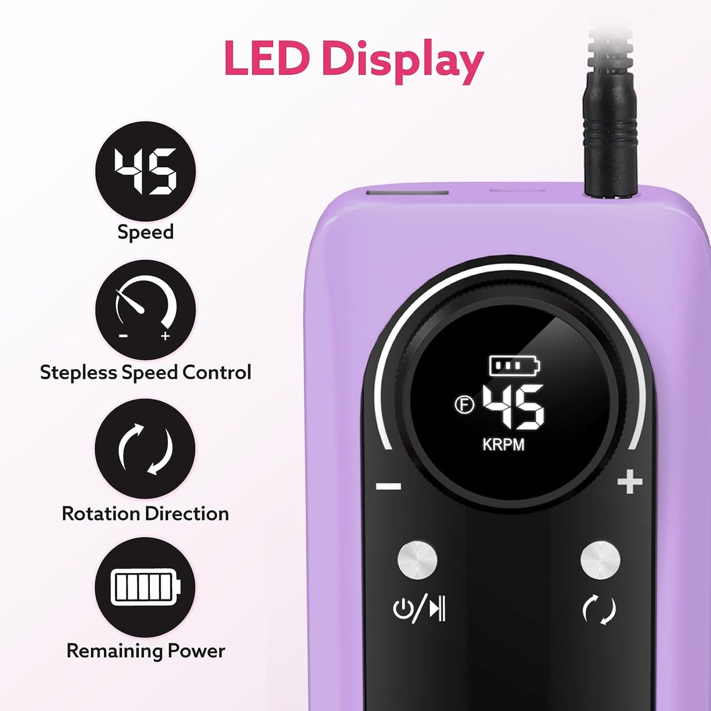 Nimmu Portable Nail Drill Professional, 45000RPM Electric Nail File for Acrylic Nail Remove Gel Polish, Rechargeable Nail Drill Machine with 11 Bits Kit for Manicure Salon Home (Purple)
