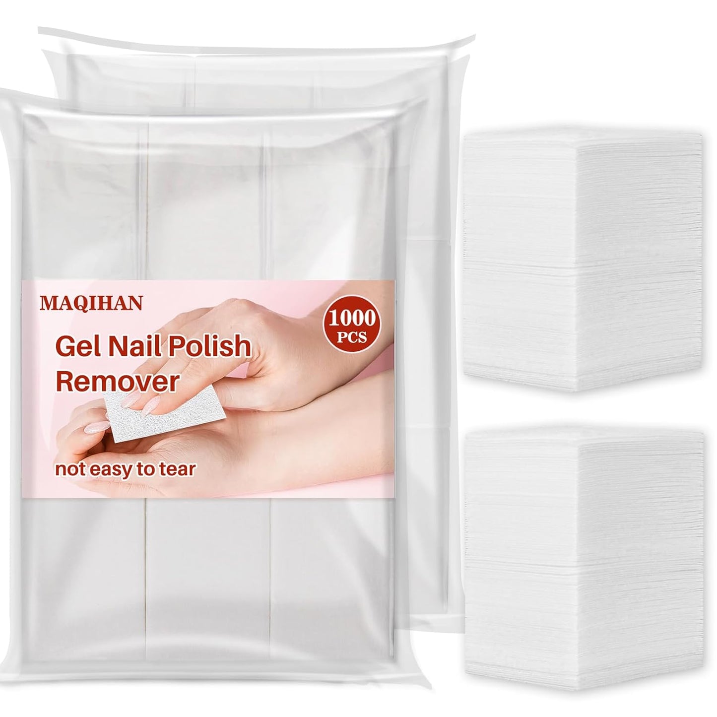 1000 Gel Nail Polish Remover Pads - MAQIHAN Nail Cotton Acetone Fingernail Polish Remover Wipes Prep Pad Essentials For Nail Techs Professional Supplies Acrylic Gel Removal