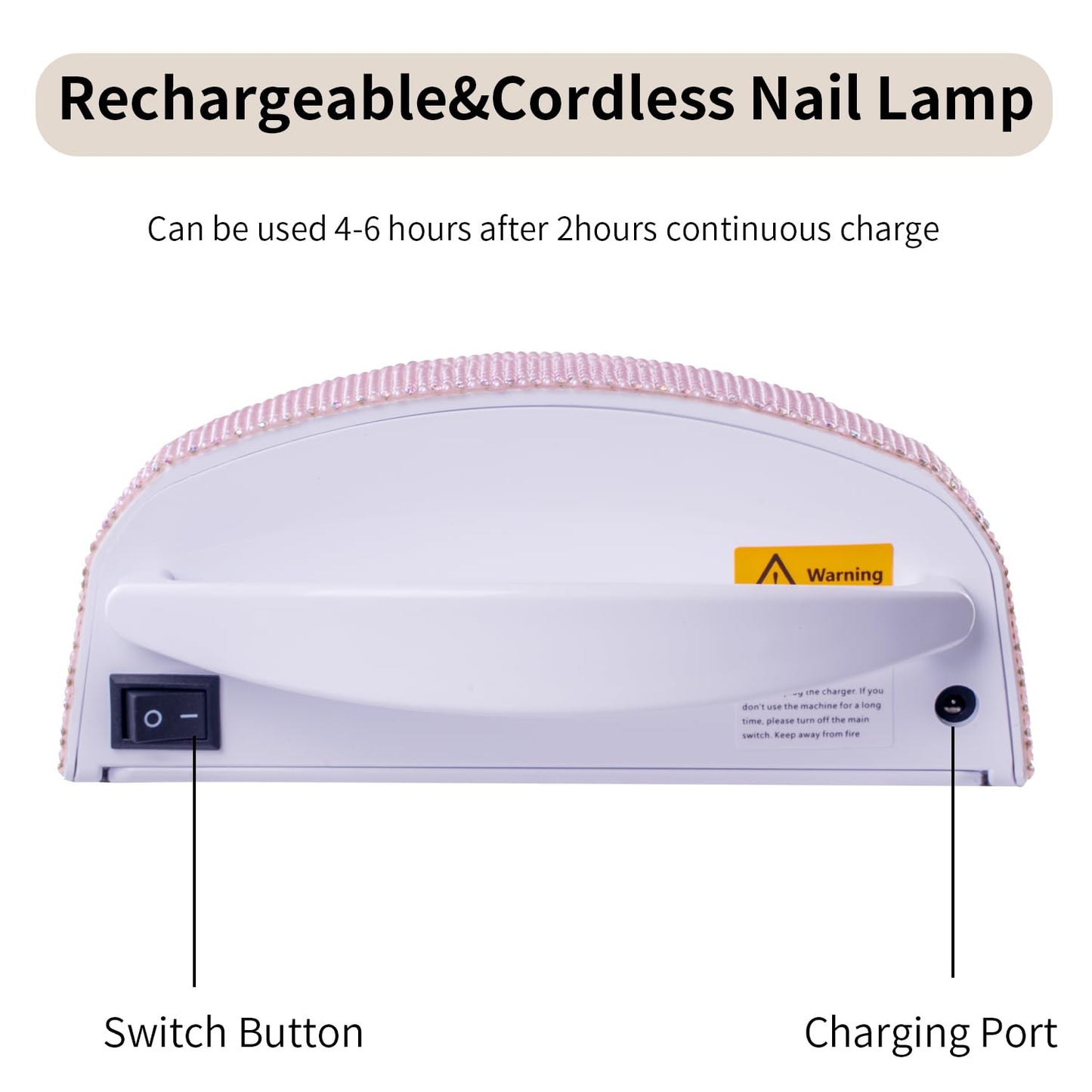 48W Cordless UV LED Nail Lamp,Rechargeable Gel Nail Dryer with Handle Nail Art Manicure Tools for Home and Salon (Pearl Pink Diamond)