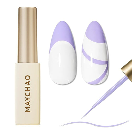 MAYCHAO Purple Swirl Gel Liner Nail Art Polish, 8ml Spring Summer Pastel Purple Gel Color Built-in Thin Brush, UV Light Cure for French Nail Tips DIY Manicure at Home Salon
