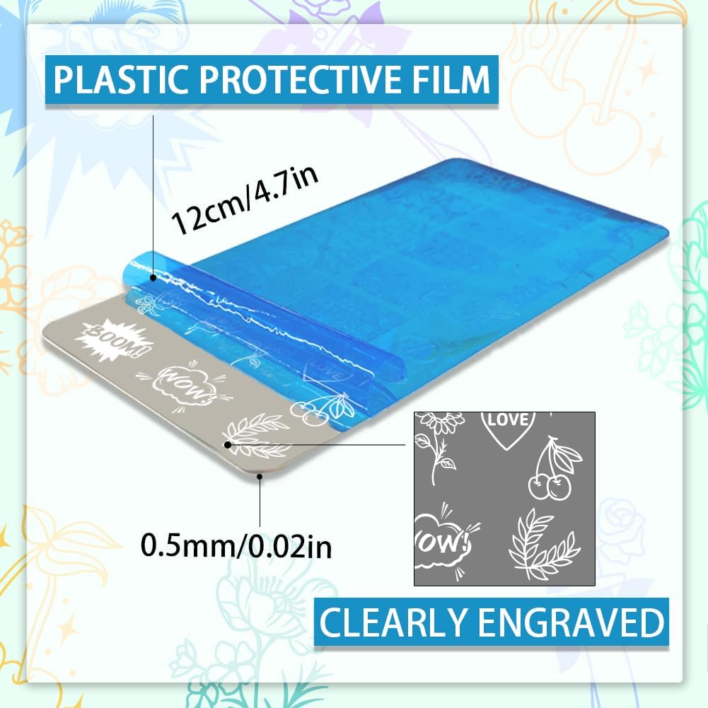 PH PandaHall 3pcs Comic Text Nail Stamping Plates, Retro Avatar Snake Rose Skull Nail Stamper Nail Art Stencils Print Nail Stencils Stainless Steel Nail Image Plate for Nail Art Design Manicure Salon