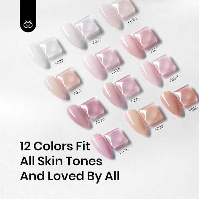 Beetles 12 Color Rubber Base Gel Polish, Nude Gel Nail Polish 5 in 1 Nude Porcelain Doll Pink Strengthener Soak Off U V Nail Art Design DIY at Home Gifts for Women