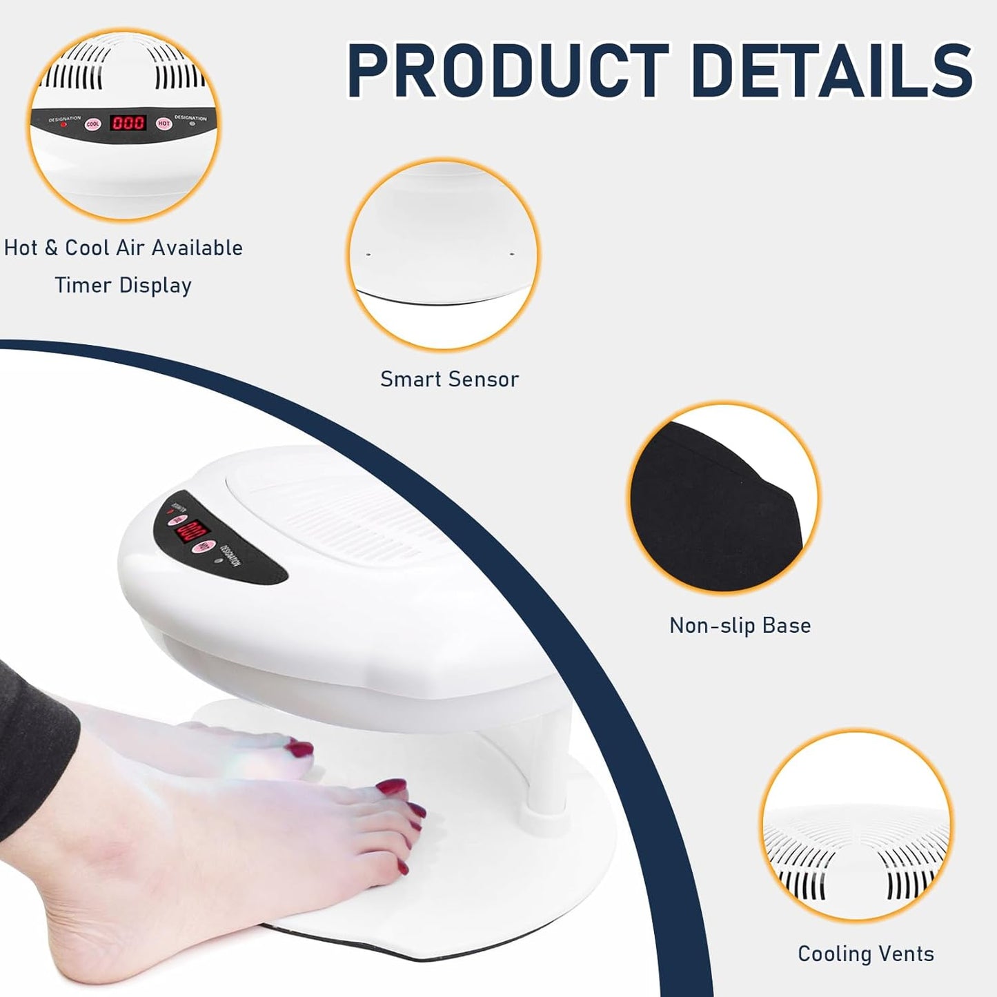 Nail Dryer for Regular Polish, 400W Air Nail Dryer Fan with Auto Sensor, Professional Nail Drying Fan with Hot and Cool Air for Salon and Home Use