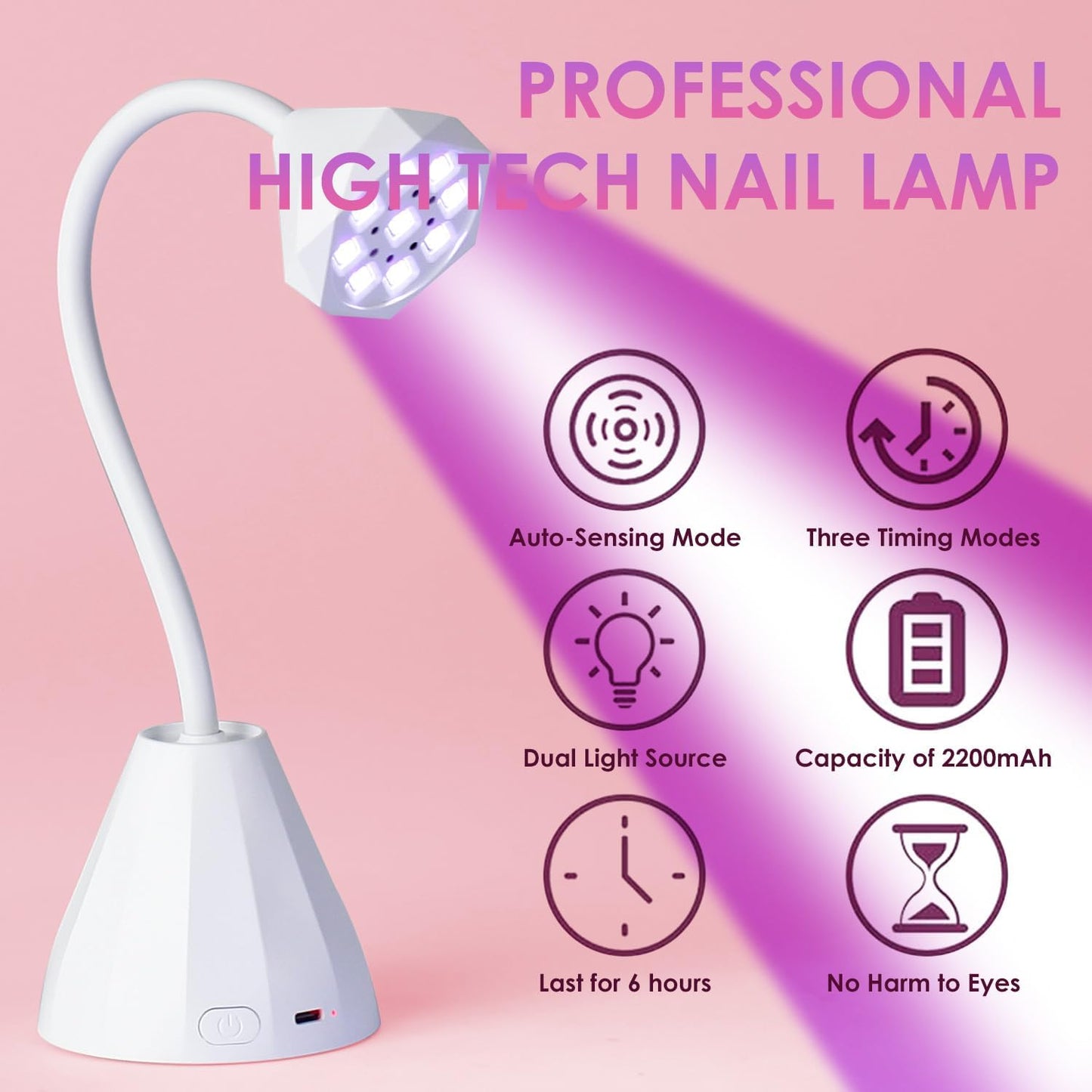 Nail Lamp for Gel Nails, Gooseneck Rechargeable Smart UV Light for Acrylic Nail Extension 30W
