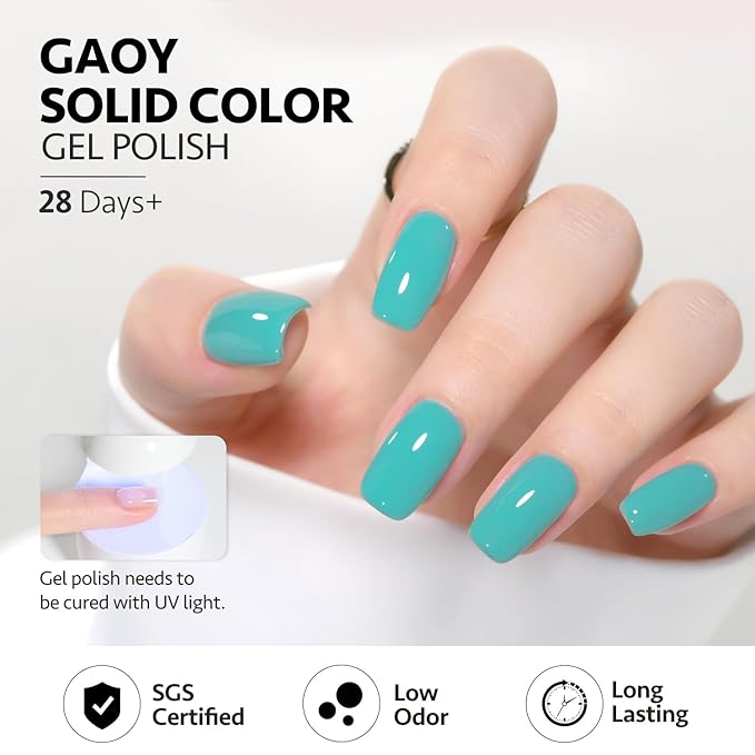GAOY Blue Gel Nail Polish, 16ml Soak Off Gel Polish, UV Light Cure for Nail Art DIY Manicure at Home, 2455 Emerald Lake