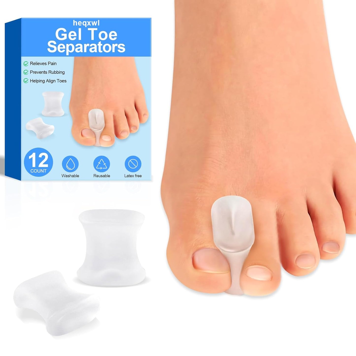 12 Pack Gel Toe Separators, Bunion Toe Spacers for Straightening Overlapping Toes, Hammertoe Corrector, Soft Silicone Bunion Pads for Women Men Toe Pain Relief (Clear)
