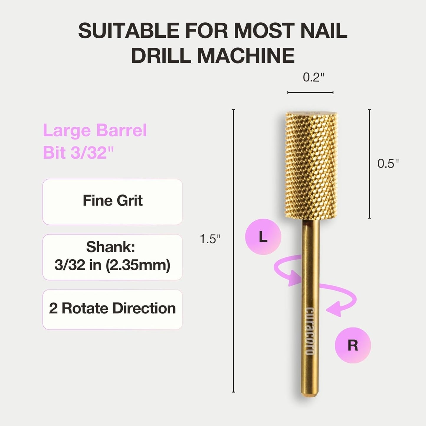 Curacoro Nail Drill Bits 3/32'' - Safe Smooth Stop Large Barrel Carbide Bit (Fine), Gently Bits for Removal & Nail Enhancement, for Nail Beds, Nail Art Pedicure Manicure Salon & Home