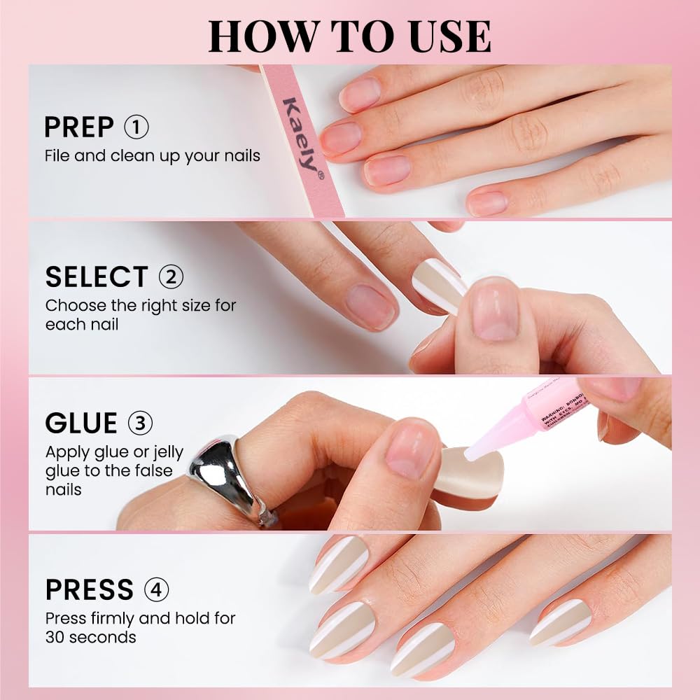 Press on Nails Short Almond - Nude Beige Chrome Glazed Glossy Press on Nail Tips Glue On Nails with Nail Glue for Gift, Reusable Stick On Nails in 15 Sizes 30 Full Cover Acrylic Soft Gel Fake Nail Kit