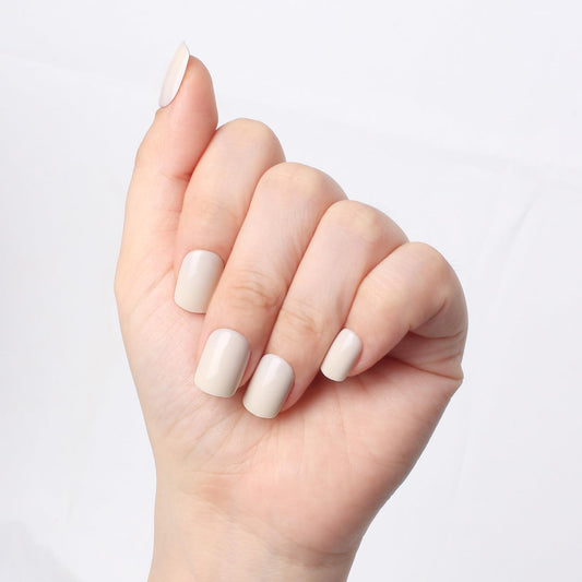 Ivory Press On Nails Short Square, Fashion Glossy Off White Soft Gel Fake Nails Kit, 15 Sizes - 30 Fake Nails, Thick Natural Reusable Glue On Nails for Women