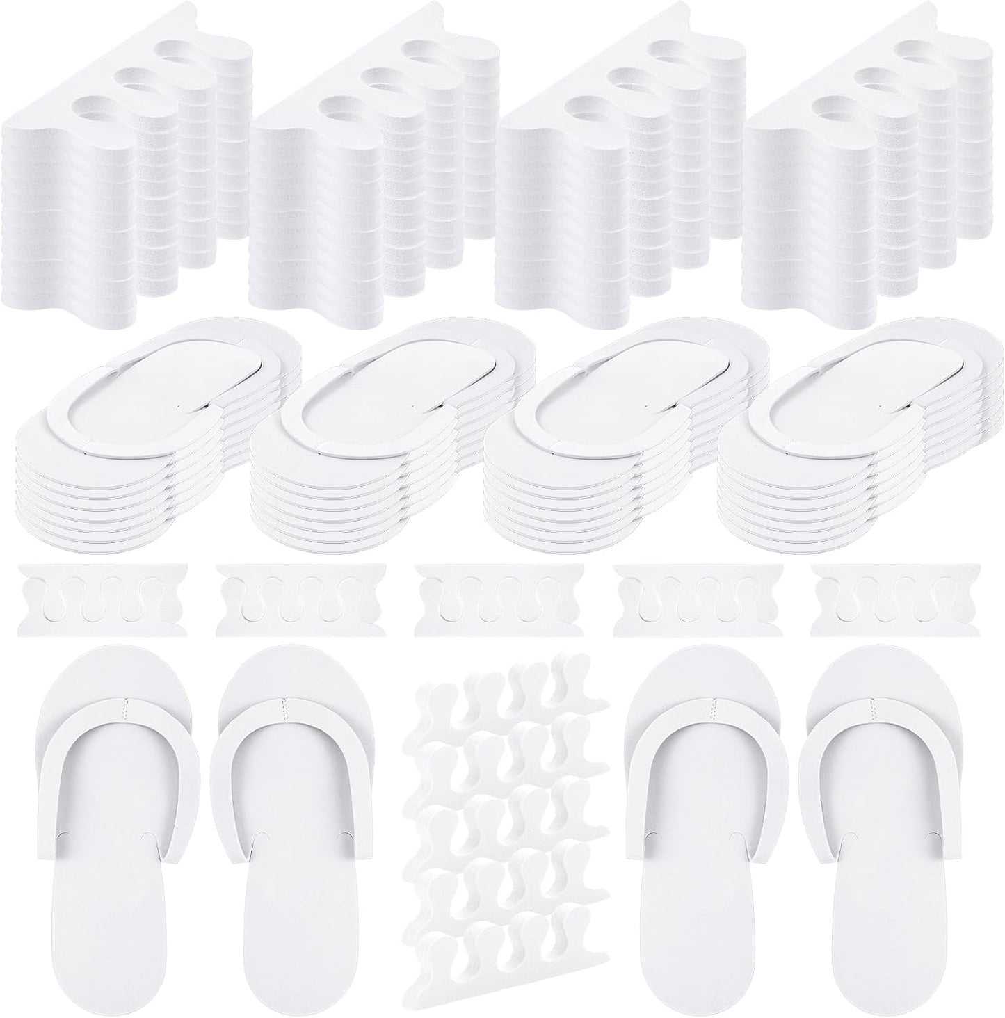 300 Pairs Disposable Pedicure Slippers and Toe Separators Kit Include 80 Disposable Foam Pedicure Flip Flops 220 Pairs Toe Separators for Women Nail Spa