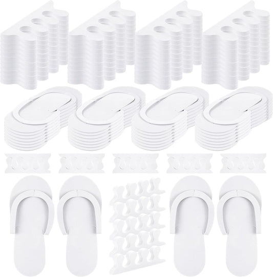 300 Pairs Disposable Pedicure Slippers and Toe Separators Kit Include 80 Disposable Foam Pedicure Flip Flops 220 Pairs Toe Separators for Women Nail Spa