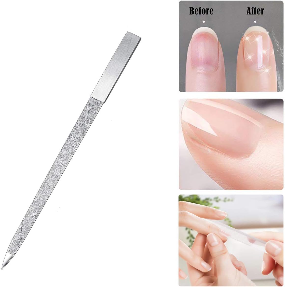 8 Pack Diamond Nail File 7 inch Metal Fingernail Files, Stainless Steel Double Side Nail File for Salon Home and Travel Men Women