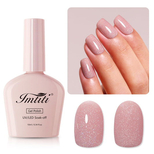 Imtiti Glitter Gel Nail Polish, Nude Iridescent Glitter Gel Polish Soak Off LED U V Shimmer Sparkle Nail Gel Polish DIY Nail Art Starter Manicure Salon Gel Nail Polish Kit for Women Girls 10ML