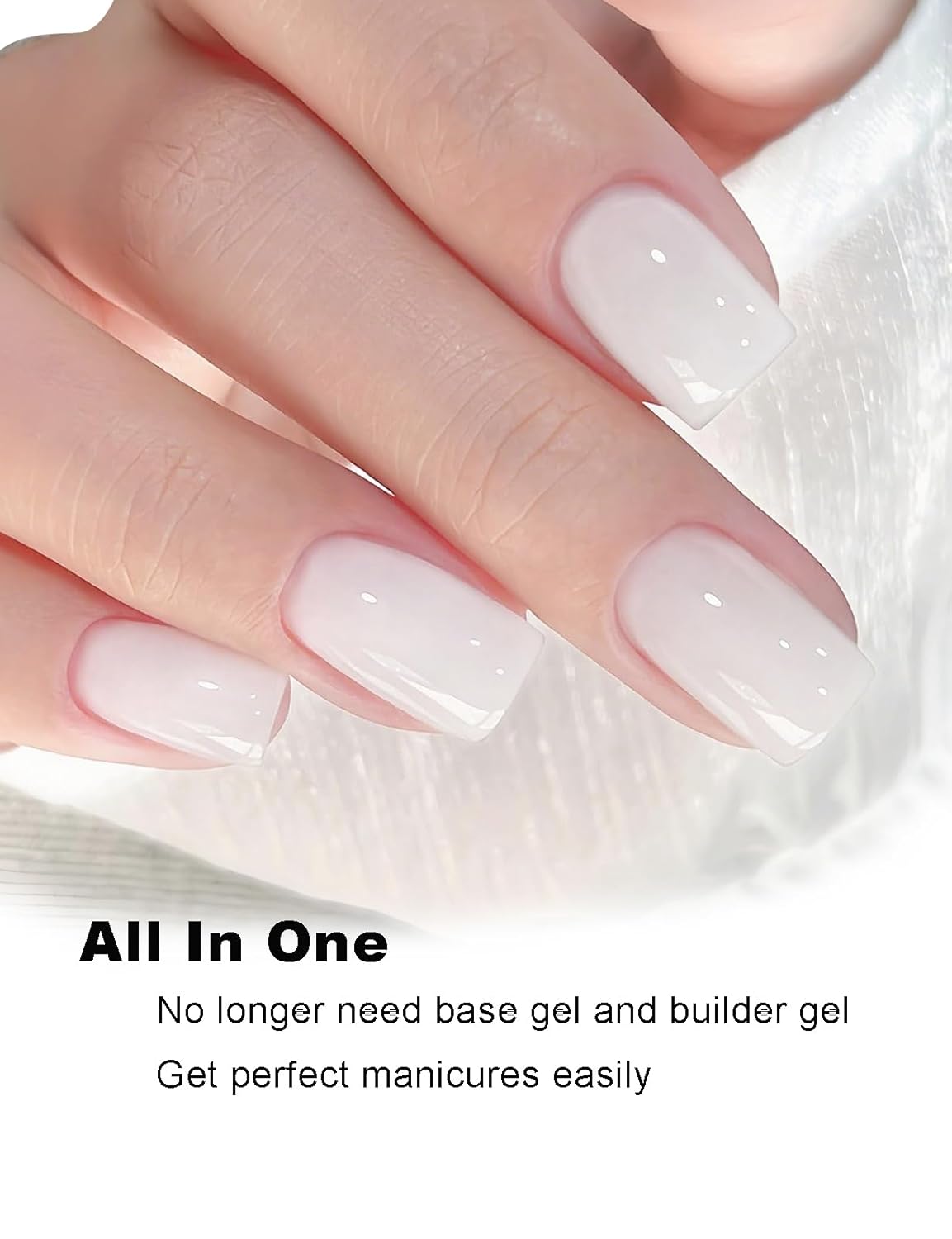 Milky White Gel Nail Polish, Hema Free Rubber Base Builder Gel, French Tips Base Colors Nails Strengthener Soak Off Gift for Womens (Milky White)