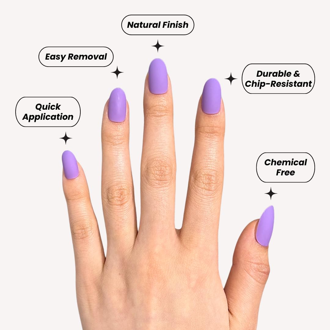 Perfect Look Press On Nails - Matte Orchid | No Glue One-Day Short Oval Nails, Matte Purple Style for Daily Chic - 24 Pcs Nail Kit with Adhesive Tabs