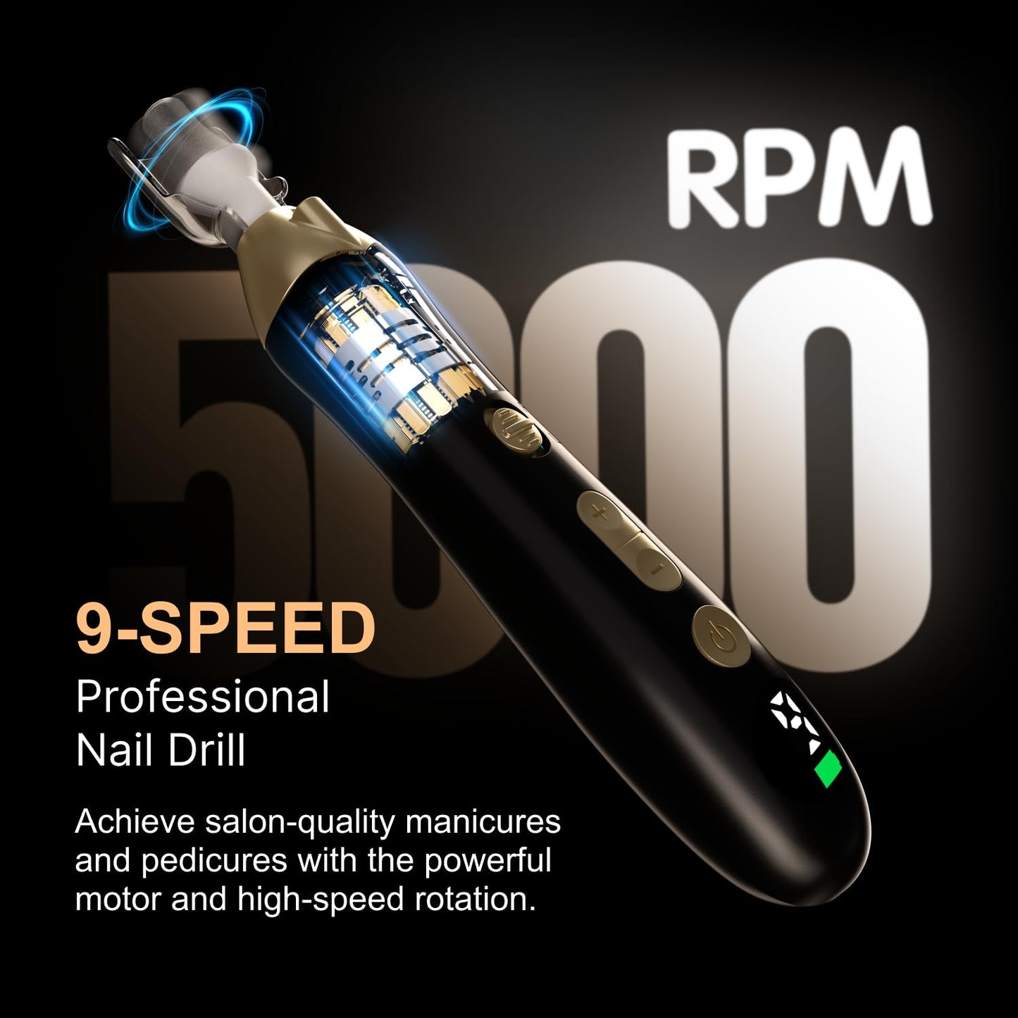 Electric Nail File Drill: Rechargeable Codless Nail Drill Set Kit for Acrylic Gel Dip Powder Nails, 9-Speed Professional Manicure Pedicure Machine, Portable and Lightweight for Home & Salon Use