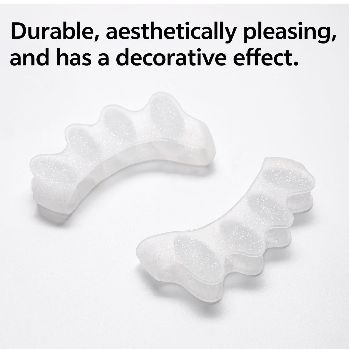 Durable Unisex Toe Separators with Sparkle Design for Yoga & Daily Use - Flexible Silicone toe Spacers for Bunions, One-Size-Fits-All for Men & Women (2PCS) (Transparent)