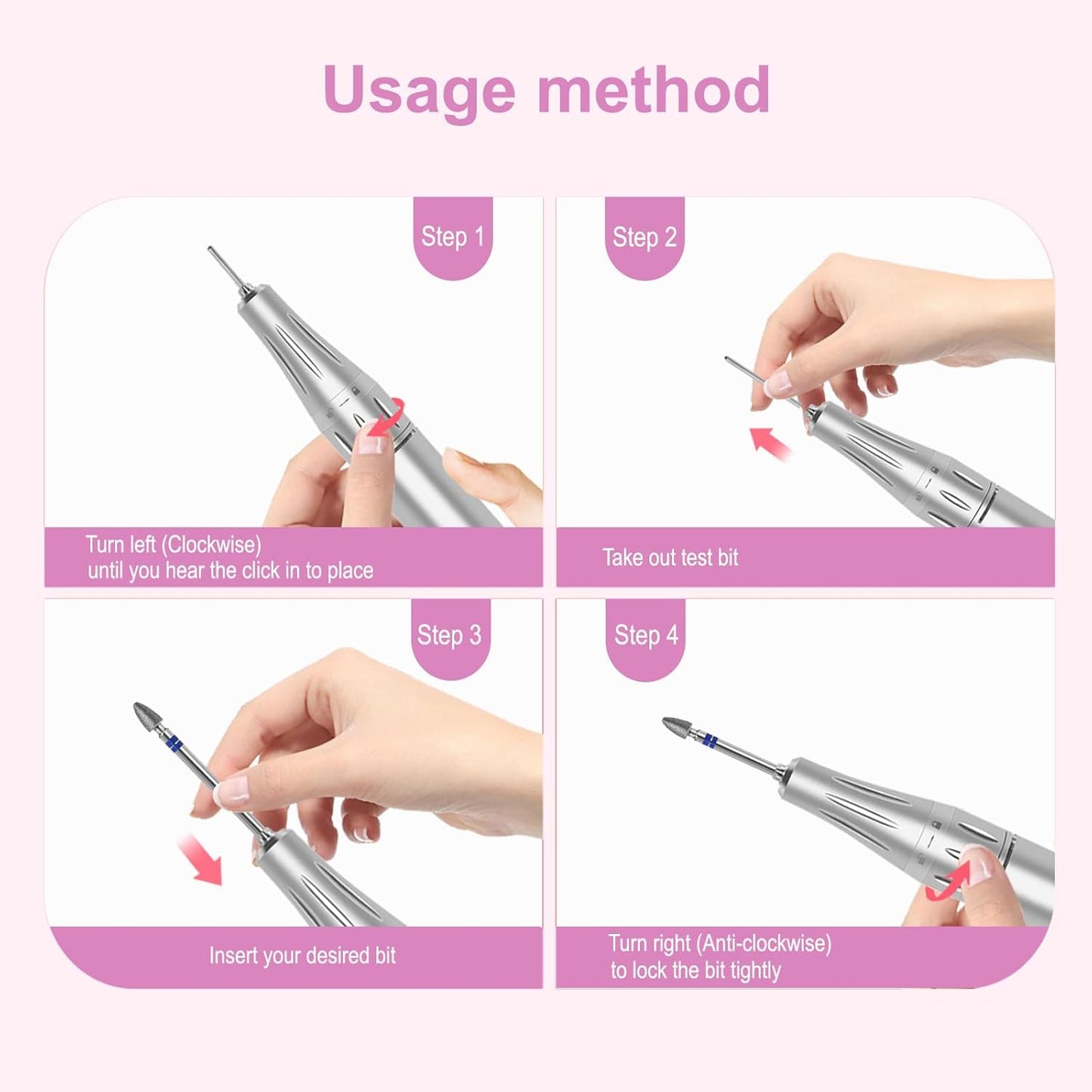Diamond Nail Drill Bits Pro Cuticle Drill Bit Nail Buffer Bit Russian Electric Bits for Under Nail Dead Skin Cleaning Cuticle Remove Nail Art Design Manicure and Pedicure (Medium)