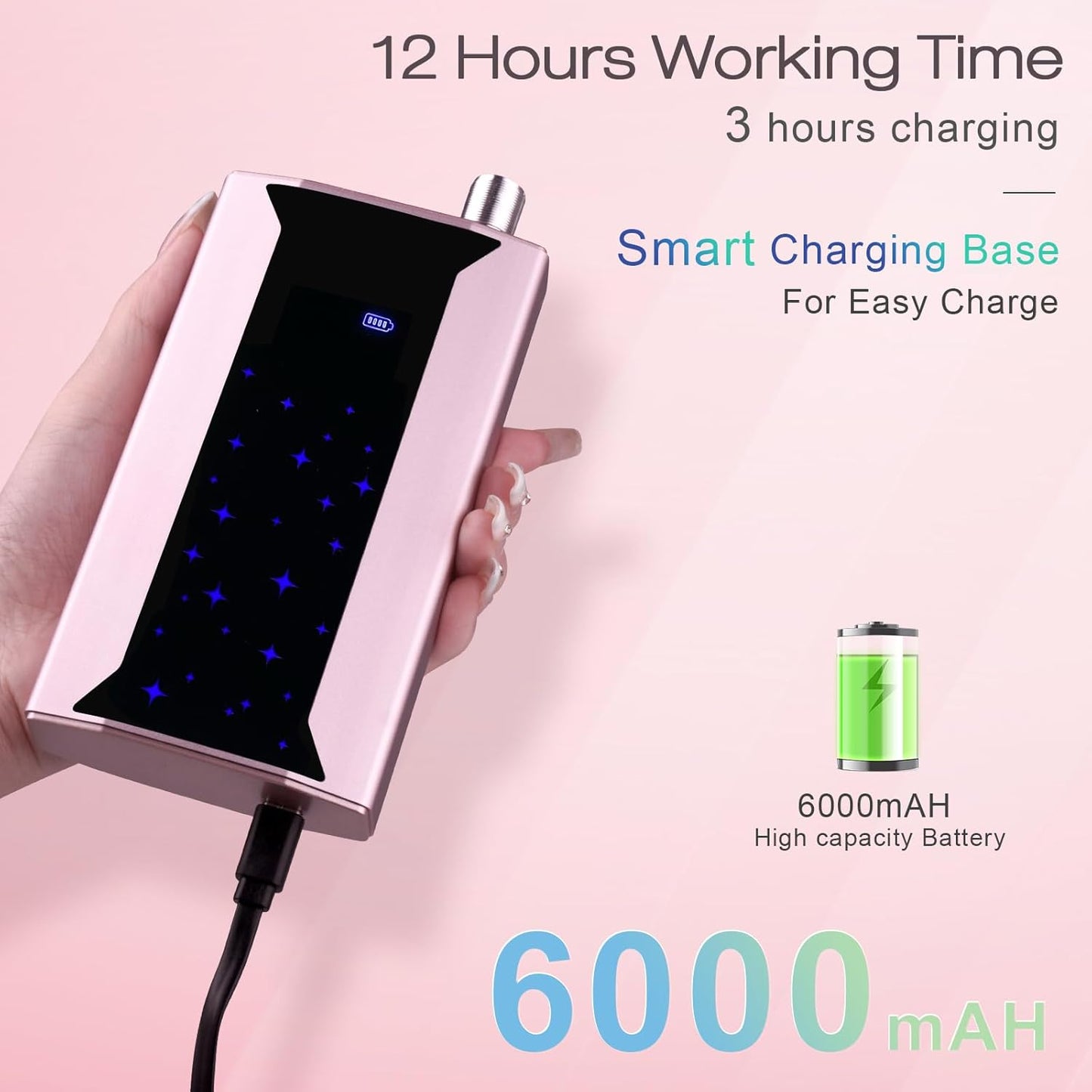 Professional Brushless Nail Drill, AZ GOGO 85W Cordless Electric Nail File 40000RPM Rechargeable Portable Nail Drill Machine for Gel/Acrylic Nails Salon Level （Rose Gold）