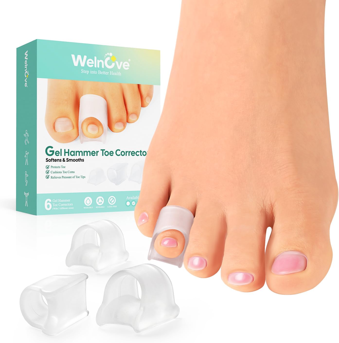 Welnove Hammertoe Corrector - Toe Straightener to Curled Toes, Broken toe, Bunion Corrector for Women and Men, Small*3 Pairs
