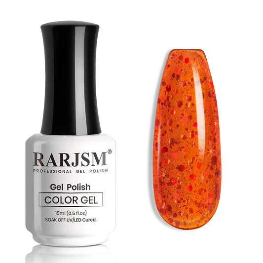RARJSM Rainbow Glitter Gel Nail Polish Diamond Gel Polish Orange Red Big Flakes Sparkly Chunky Iridescent Pigments Nail Gelpolish Soak off L e d UV Curing Required for Nail Art Salon Manicure