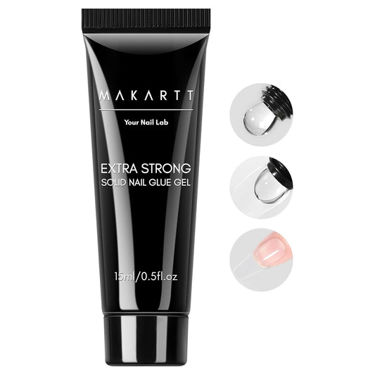 Makartt Solid Nail Glue Gel: Super Strong Nail Glue for Press On & Acrylic Nails, 3D Gel Nails Art Design, Long Lasting Clear Adhesive 15ML, UV Lamp Cured, Ideal for Home Salon DIY Use