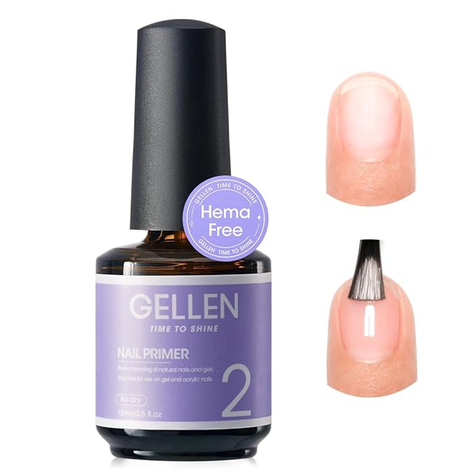 GELLEN Nail Primer No Lift 15ml Hema-Free Acid-free Primer Fast Air Dry Superior Protein Nail Prep Bond Foundation for UV Gel Nail Polish, Press-on Nails and Acrylic Powder Salon DIY Nail Supplies
