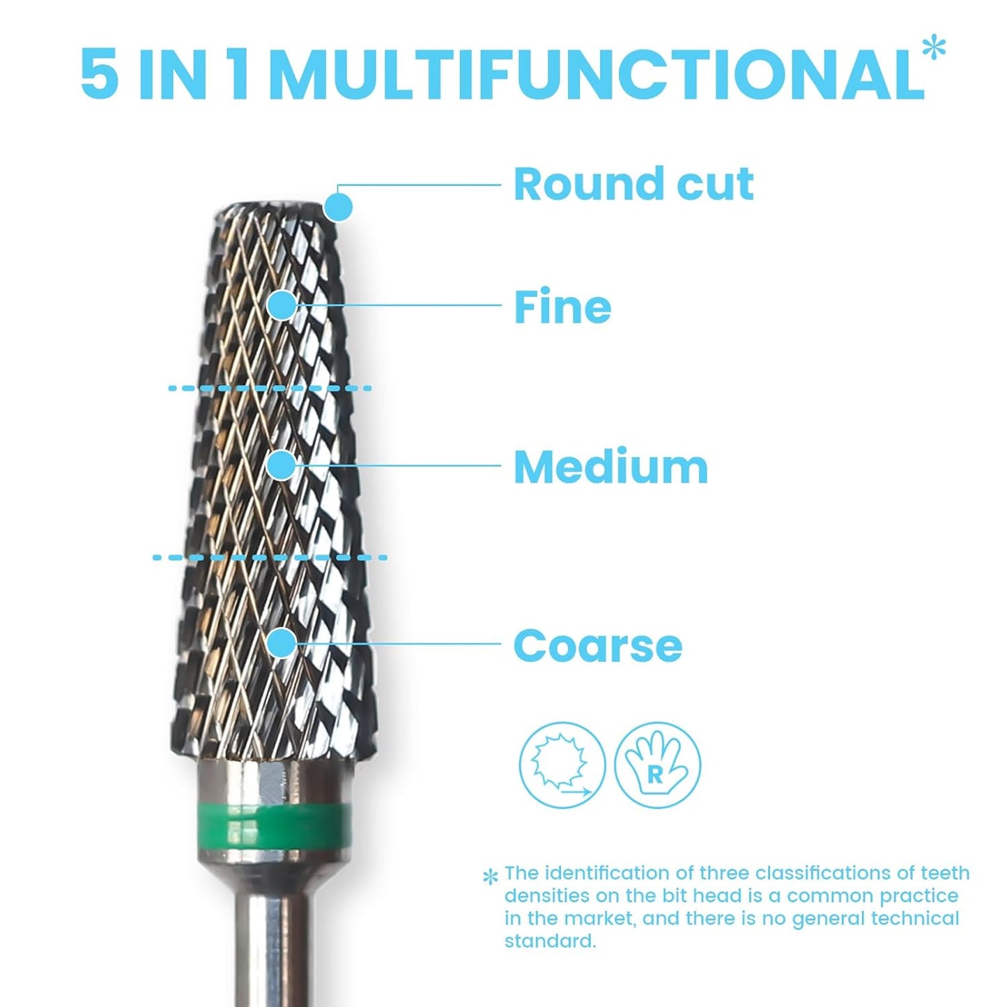 Super Cut 5 In 1 Nail Drill Bits, Tapered Barrel 3/32'' Safety Tungsten Bits, Upward Cut for Hard Gel Removal, Right Hand Use, Manicure Cuticle Gel Polishing, Technicians Bits, Coarse.