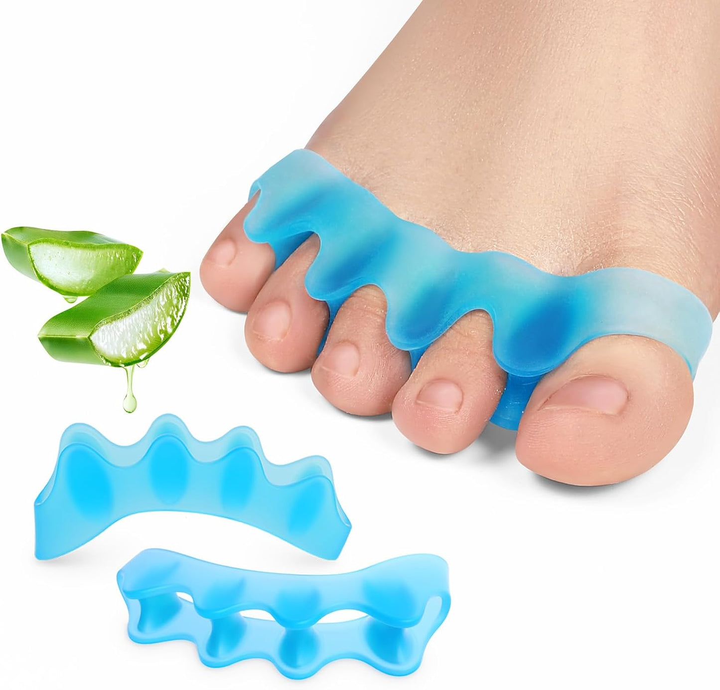 Gel Toe Separators for Toe Alignment - Silicone Toe Spacers for Bunions - Toe Spreaders for Straightening Overlapping Toes - Big Toe Corrector for Women & Men (4 Pairs, Blue)