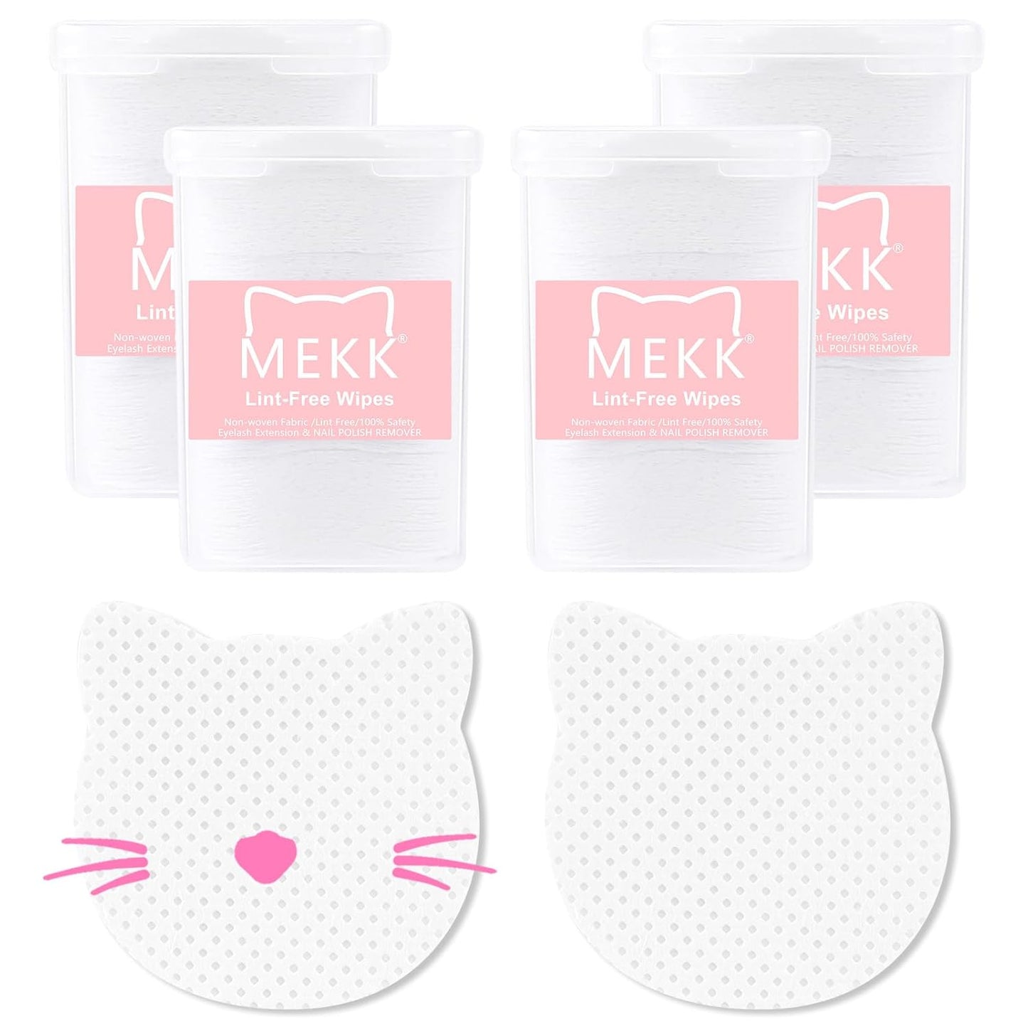 MEKK 800PCS Cat Shape Lint Free Wipes - Super Absorbent Non-Woven for Nail Polish Remover and Eyelash Extension Glue - Soft Dry Nail Prep Wipes (White)