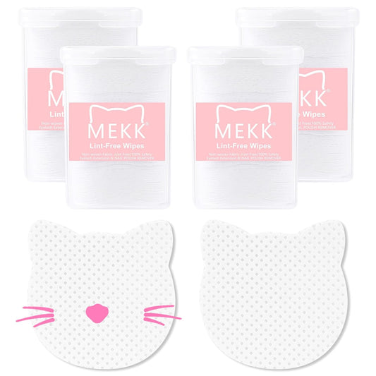 MEKK 800PCS Cat Shape Lint Free Wipes - Super Absorbent Non-Woven for Nail Polish Remover and Eyelash Extension Glue - Soft Dry Nail Prep Wipes (White)